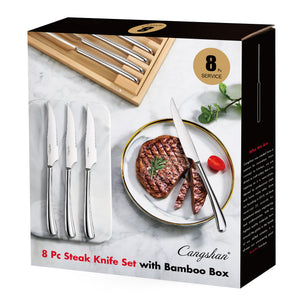 
                  
                    Load image into Gallery viewer, RAIN II Series 8-Piece Forged Steak Knife Set, 420 Stainless Steel in Bamboo Storage Box, 1027044
                  
                