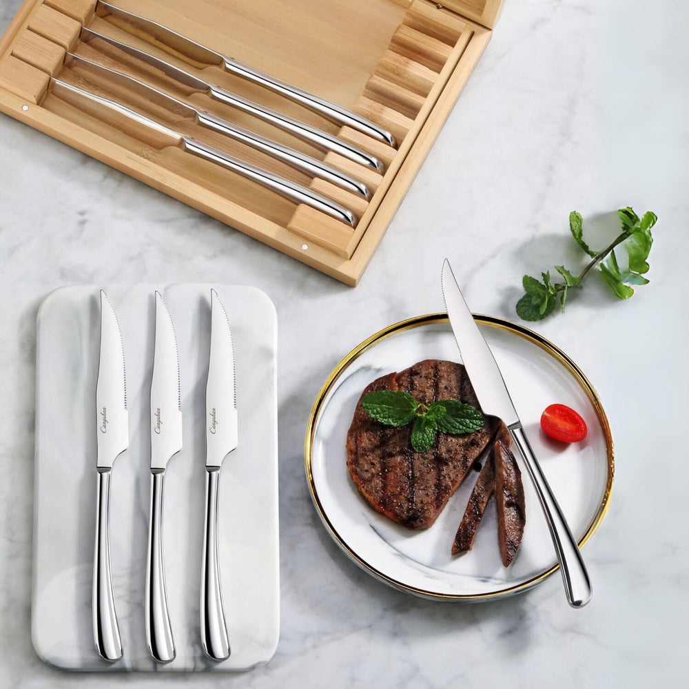 
                  
                    Load image into Gallery viewer, RAIN II Series 8-Piece Forged Steak Knife Set, 420 Stainless Steel in Bamboo Storage Box, 1027044
                  
                