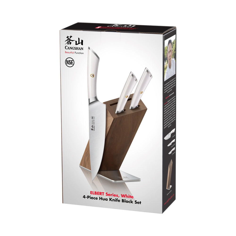 
                  
                    Load image into Gallery viewer, ELBERT Series 4-Piece Knife Block Set, Forged German Steel, HUA Acacia Block
                  
                