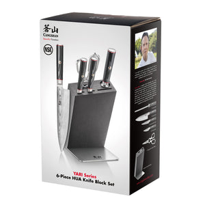 
                  
                    Load image into Gallery viewer, YARI Series 6-Piece Knife Block Set, X-7 Damascus Steel, HUA Ash Wood Block, 501363
                  
                