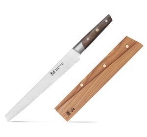 
                  
                    Load image into Gallery viewer, R Series 10.24-Inch Bread Knife with Ash Wood Sheath, Forged German Steel, 62649
                  
                