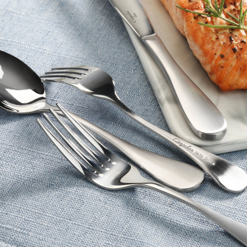 
                  
                    Load image into Gallery viewer, RAIN Series Boullion Spoon, Stainless Steel, Matte Finish Handles, 504890
                  
                