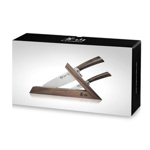 
                  
                    Load image into Gallery viewer, TA Series 3-Piece TAI Knife Block Set, Forged Swedish 14C28N Steel, Walnut Block, 1021356
                  
                