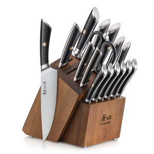 
                  
                    Load image into Gallery viewer, ELBERT Series 17-Piece Knife Block Set, Forged German Steel, Acacia Block
                  
                