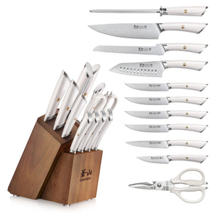 
                  
                    Load image into Gallery viewer, ELBERT Series 12-Piece Knife Block Set, Forged German Steel, Acacia Block
                  
                