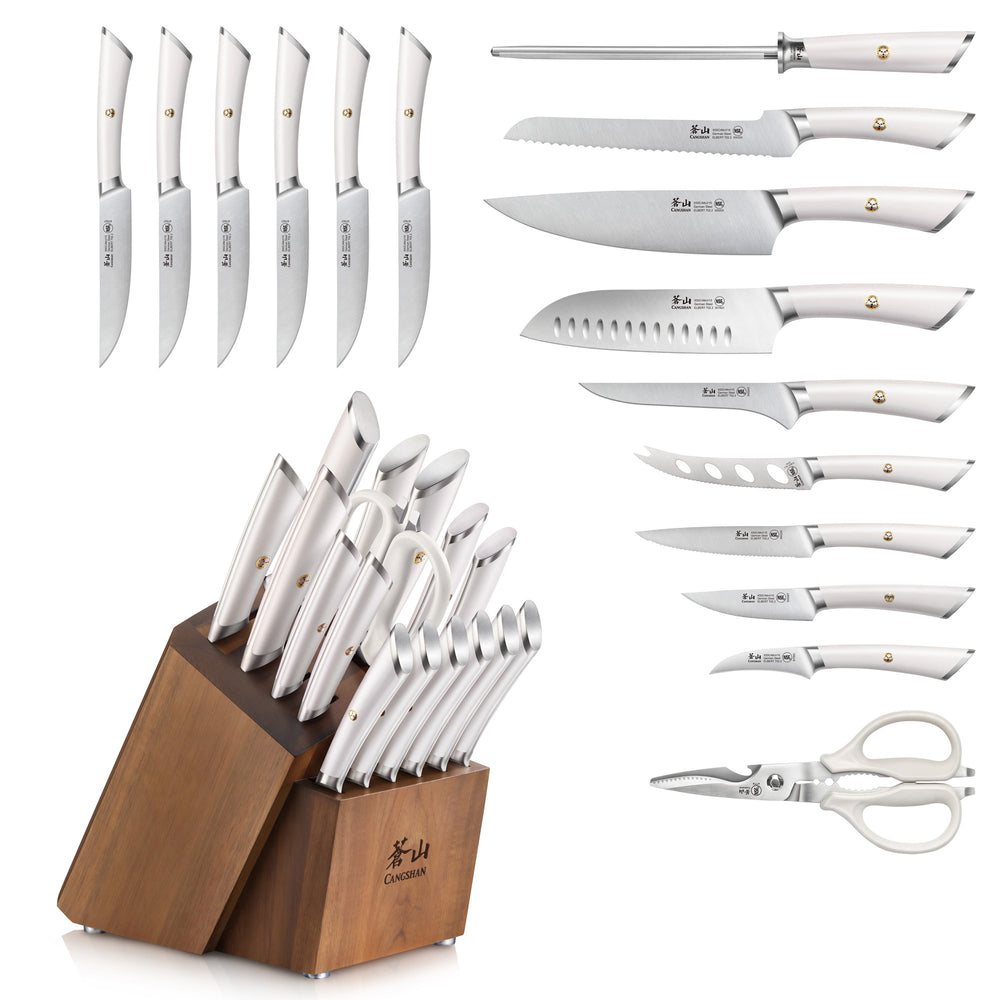 
                  
                    Load image into Gallery viewer, ELBERT Series 17-Piece Knife Block Set, Forged German Steel, Acacia Block
                  
                