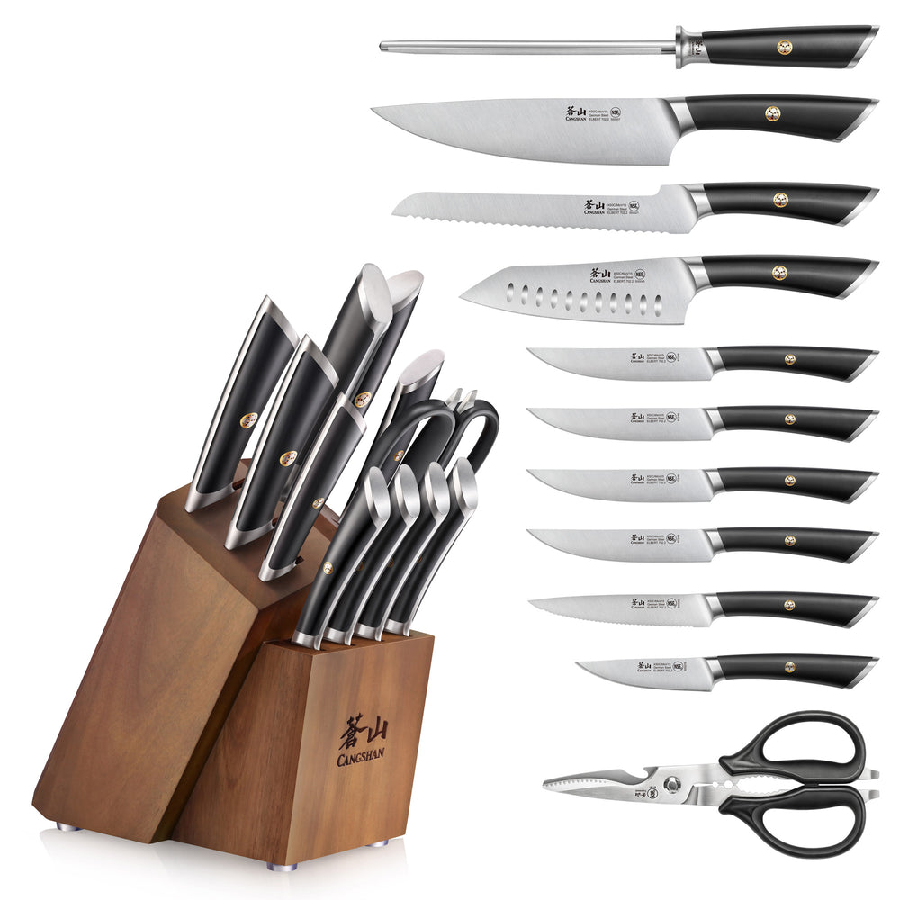 
                  
                    Load image into Gallery viewer, ELBERT Series 12-Piece Knife Block Set, Forged German Steel, Acacia Block
                  
                