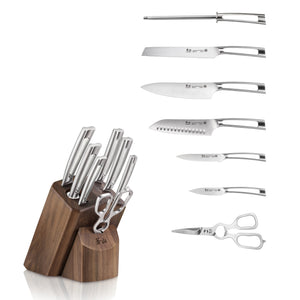 
                  
                    Load image into Gallery viewer, TN1 Series 8-Piece Knife Block Set, Forged Swedish 14C28N Steel, Walnut Block, 1021950
                  
                