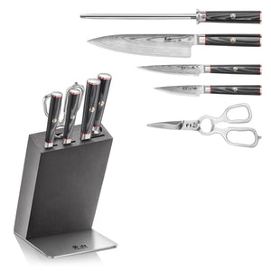 
                  
                    Load image into Gallery viewer, YARI Series 6-Piece Knife Block Set, X-7 Damascus Steel, HUA Ash Wood Block, 501363
                  
                