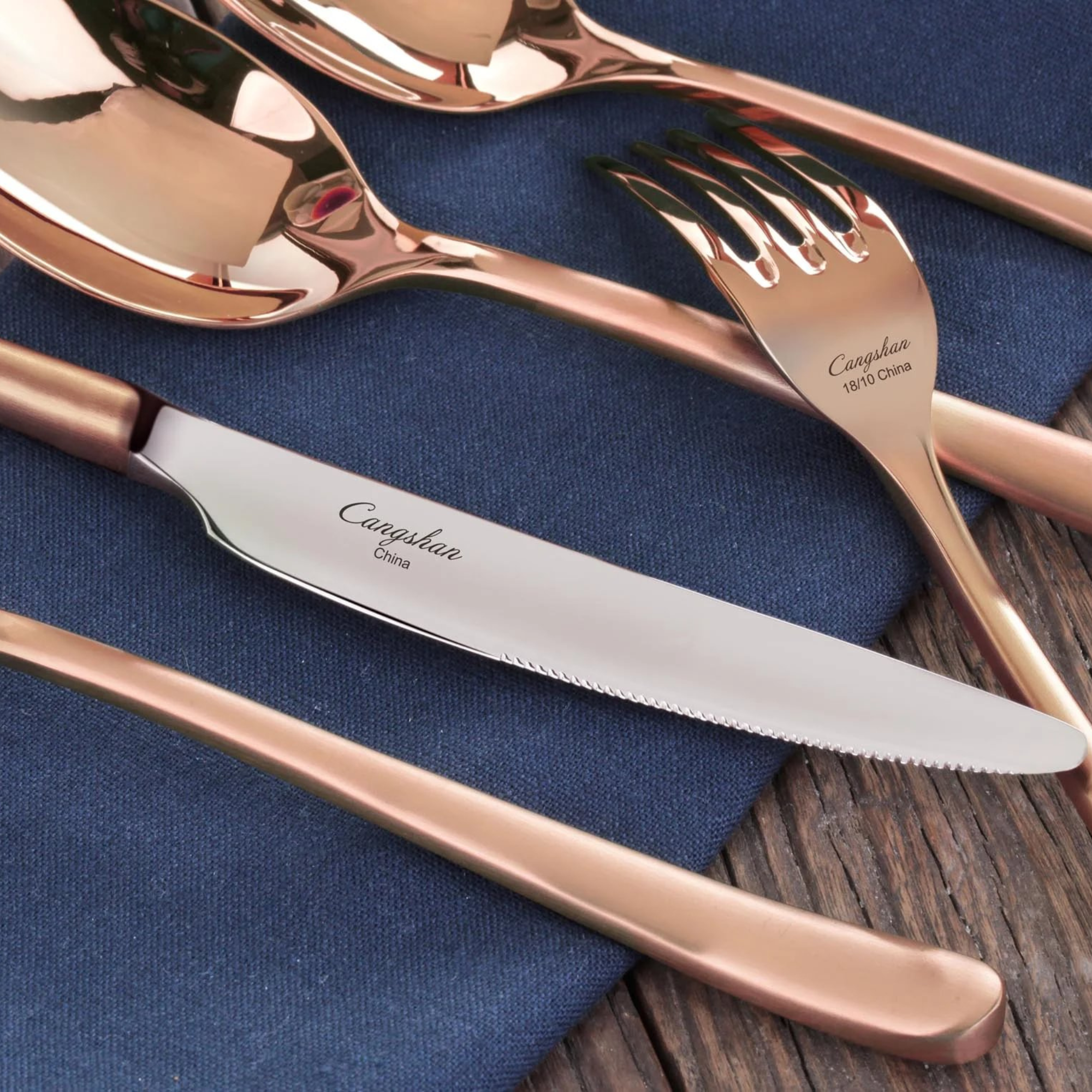 RAIN II Series 20-Piece Forged Antique Copper Finish Flatware Set, Stainless Steel 18/10, 1027020