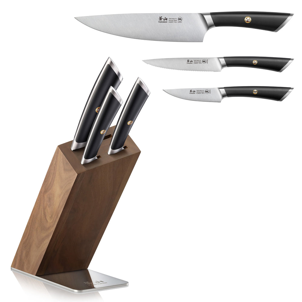 
                  
                    Load image into Gallery viewer, ELBERT Series 4-Piece Knife Block Set, Forged German Steel, HUA Acacia Block
                  
                