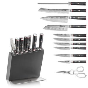 
                  
                    Load image into Gallery viewer, YARI Series 12-Piece Knife Block Set, X-7 Damascus Steel, HUA Ash Wood Block, 501370
                  
                