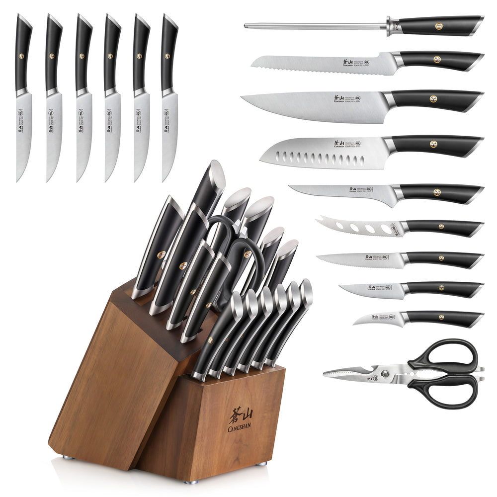 
                  
                    Load image into Gallery viewer, ELBERT Series 17-Piece Knife Block Set, Forged German Steel, Acacia Block
                  
                