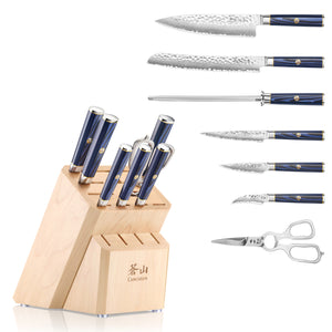 
                  
                    Load image into Gallery viewer, KITA Series 8-Piece Knife Block Set with Empty Slots, High Carbon X-7 Damascus Steel, 16-Slot Maple Block, 503862
                  
                