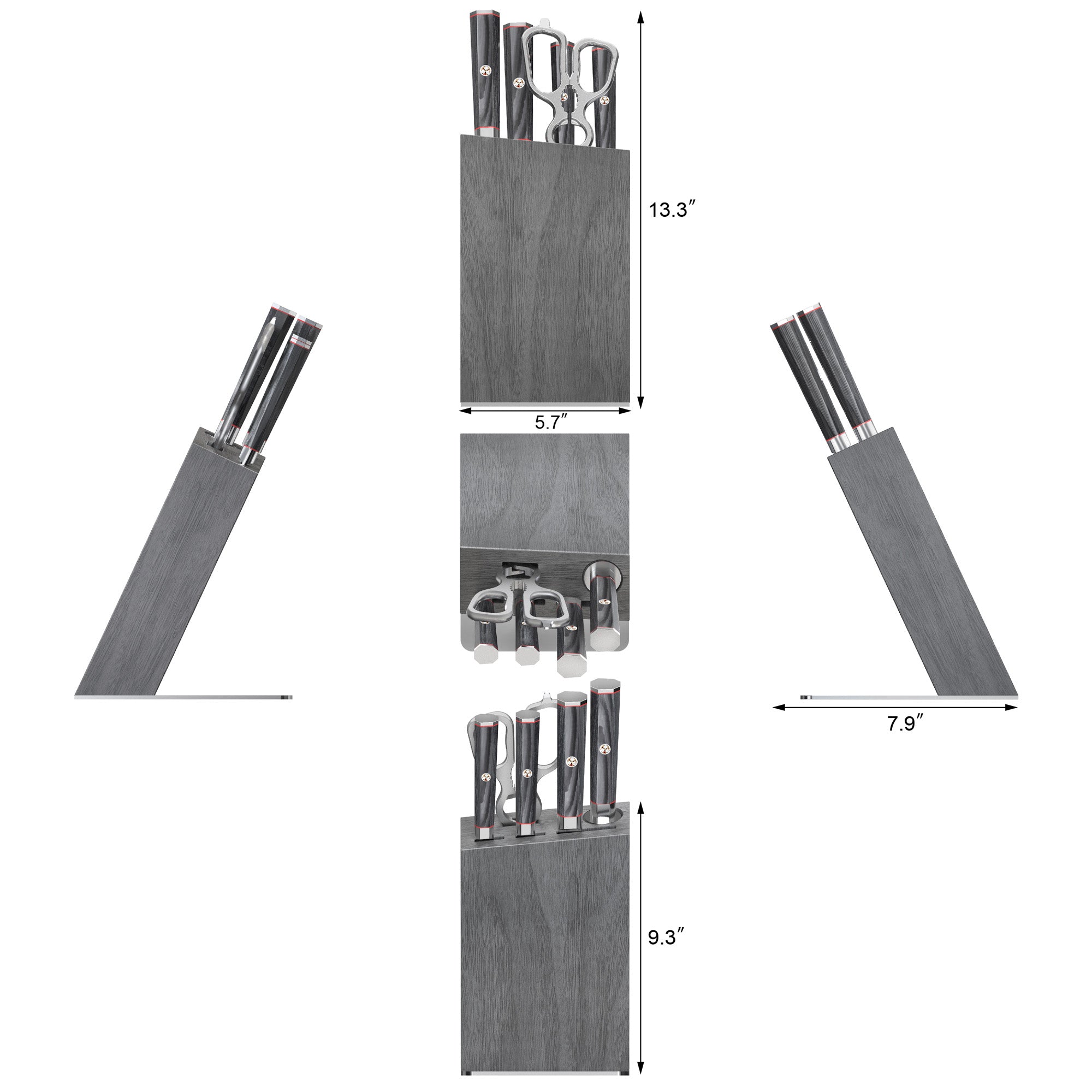 YARI Series 6-Piece Knife Block Set, X-7 Damascus Steel, HUA Ash Wood Block, 501363