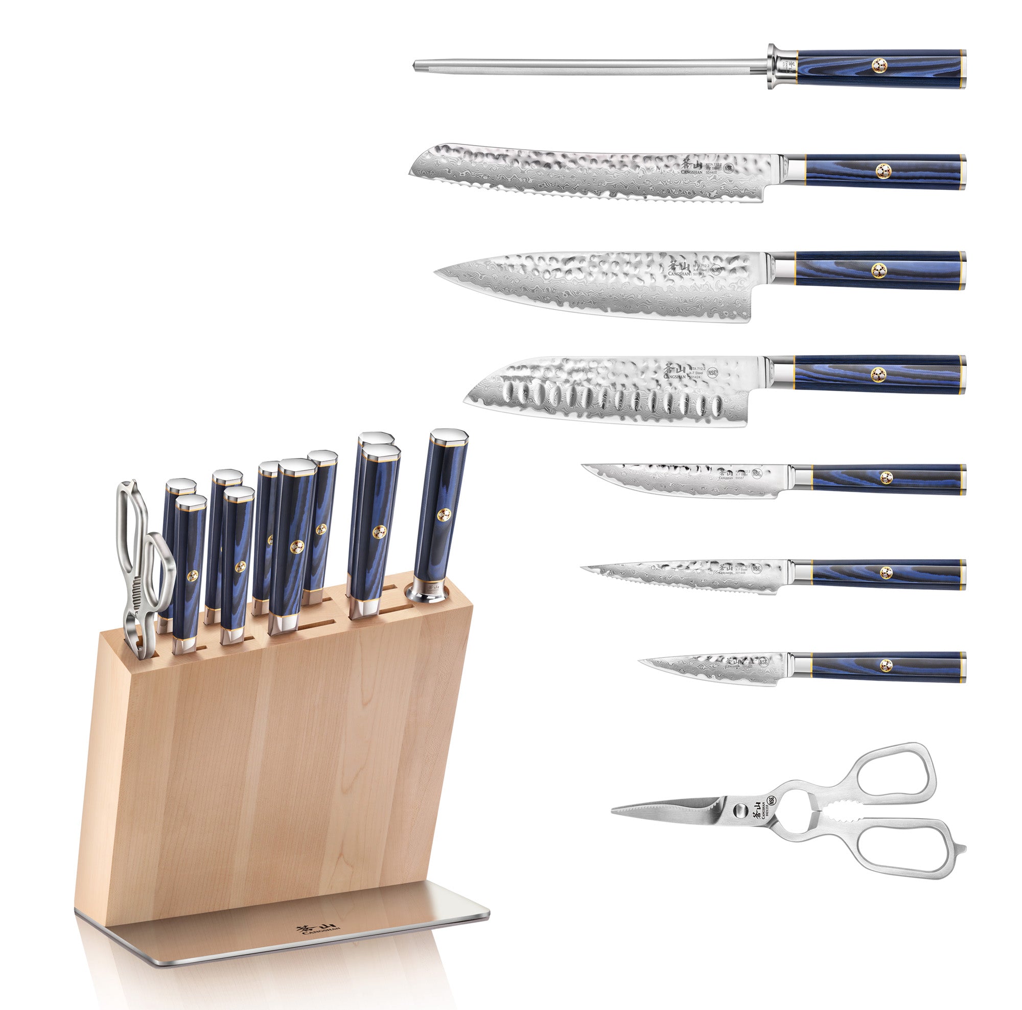 KITA Series 12-Piece Knife HUA Knife Block Set, High Carbon X-7 Damascus Steel