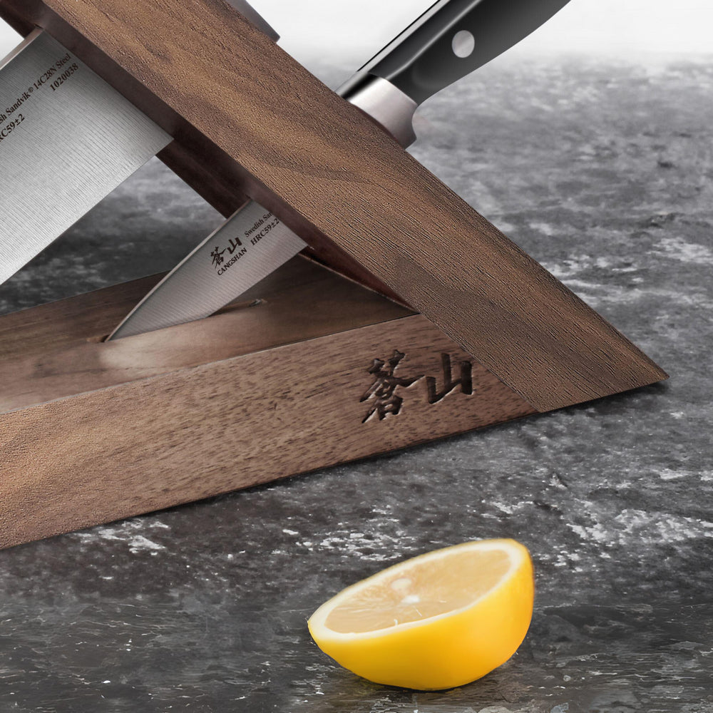 
                  
                    Load image into Gallery viewer, TAI Triangle Walnut Wood Knife Block
                  
                