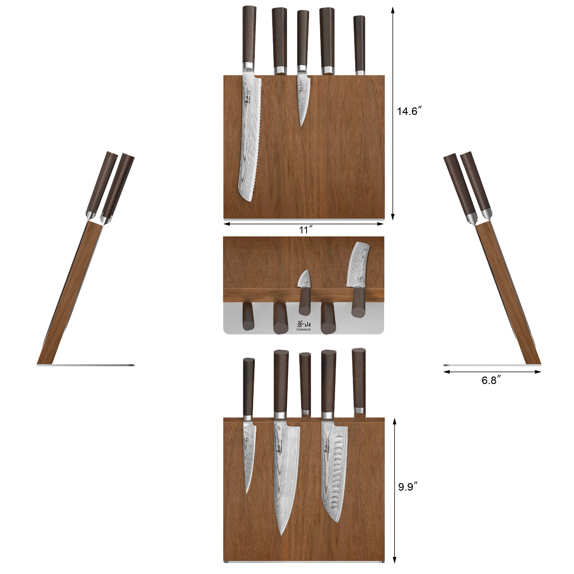 SOBU Series 6-Piece Magnetic Block Set, X-7 Damascus Steel, HUA Acacia Block, 503817