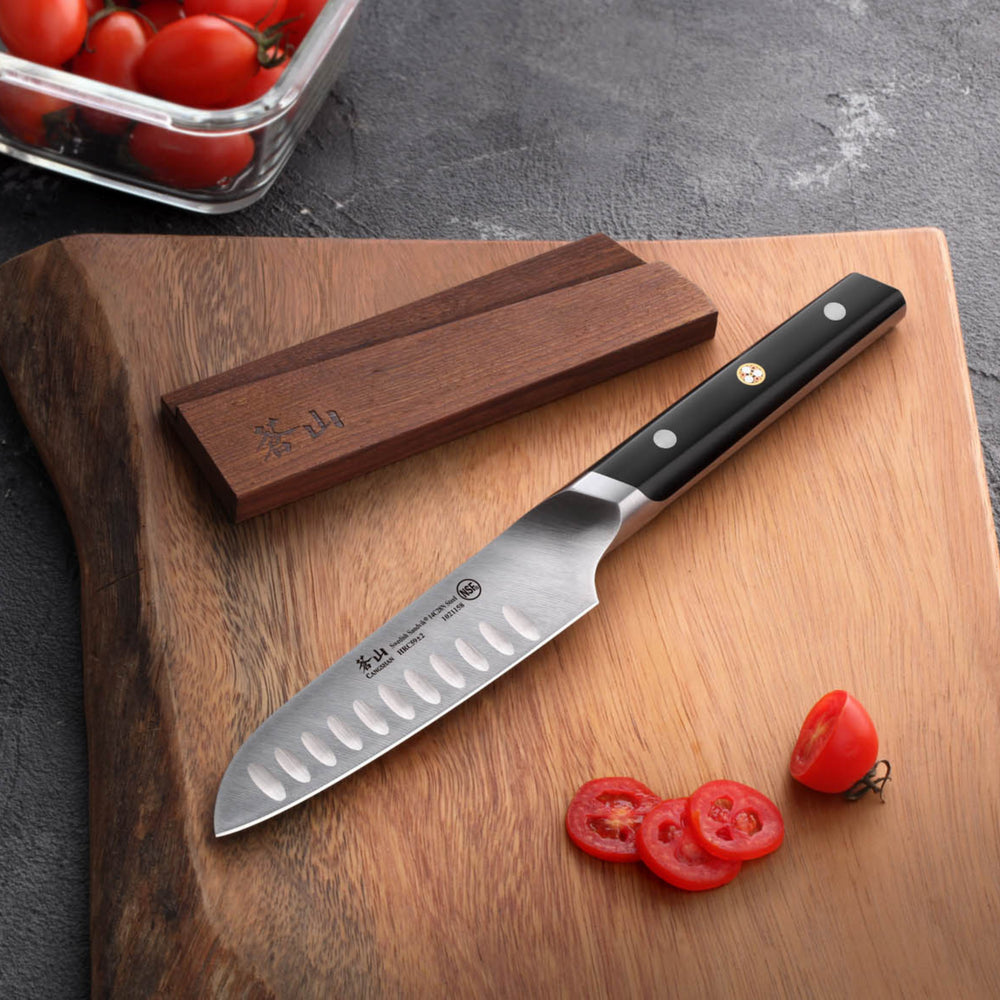 
                  
                    Load image into Gallery viewer, TC Series 5-Inch Santoku Knife with Ash Wood Sheath, Forged Swedish 14C28N Steel, 1021165
                  
                