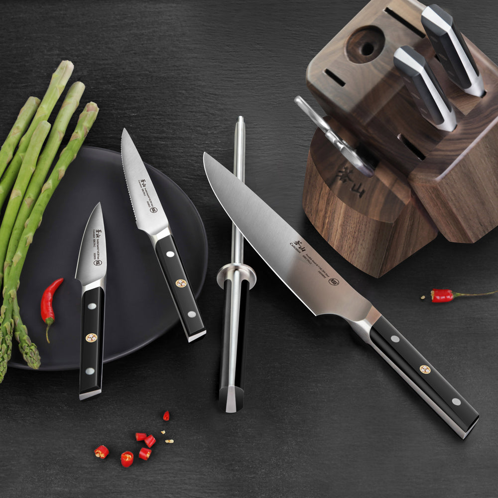 
                  
                    Load image into Gallery viewer, TC Series 8-Piece Knife Block Set, Walnut, Forged Swedish 14C28N Steel, 1021219
                  
                