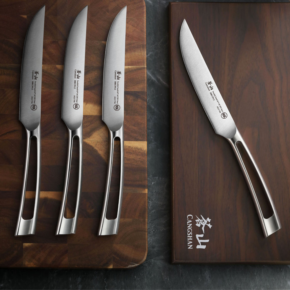 
                  
                    Load image into Gallery viewer, TN1 Series 8-Piece Straight Edge Steak Knife Set w/ Walnut Box, Forged Swedish 14C28N Steel, 1024111
                  
                