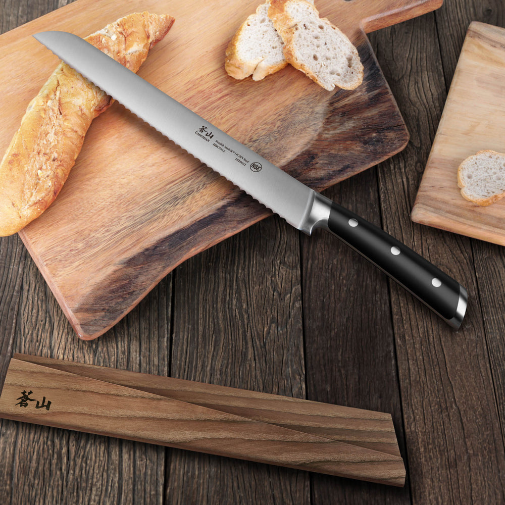 
                  
                    Load image into Gallery viewer, TS Series 10.25-Inch Bread Knife with Ash Wood Sheath, Forged Swedish 14C28N Steel, 1020649
                  
                