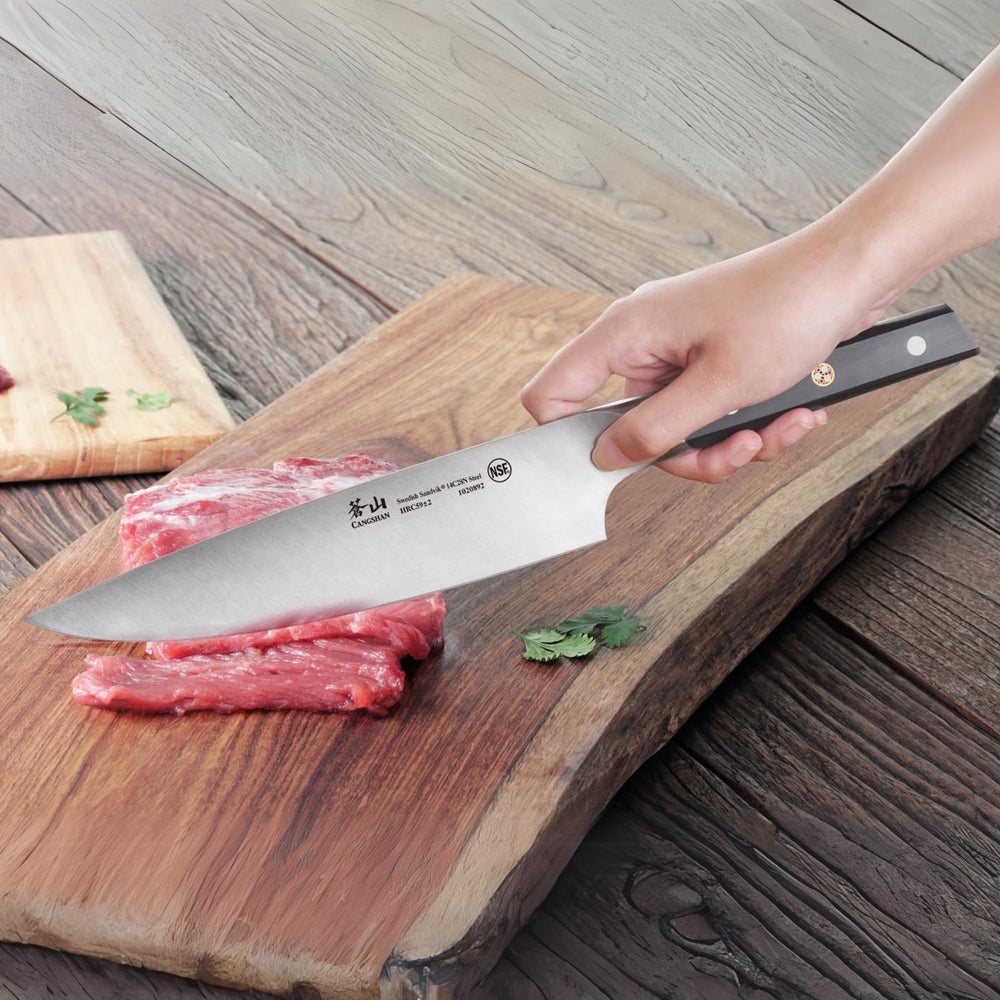 
                  
                    Load image into Gallery viewer, TC Series 8-Inch Chef Knife with Ash Wood Sheath, Forged Swedish 14C28N Steel, 1020908
                  
                