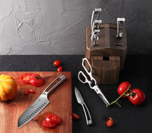 
                  
                    Load image into Gallery viewer, TN1 Series 8-Piece Knife Block Set, Forged Swedish 14C28N Steel, Walnut Block, 1021950
                  
                