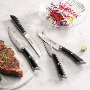 
                  
                    Load image into Gallery viewer, ELBERT Series 4-Piece Fine-Edge Steak Knife Set, Forged German Steel
                  
                