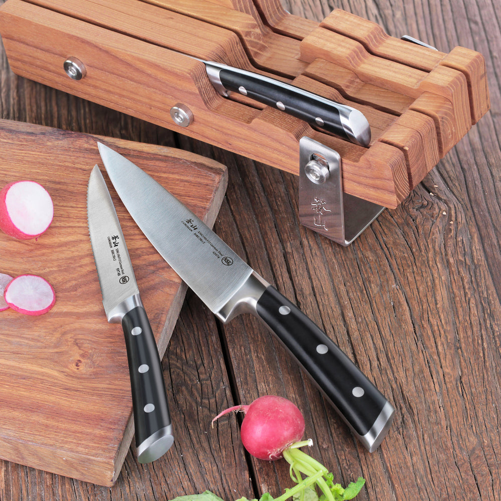 
                  
                    Load image into Gallery viewer, S Series 4-Piece Starter Knife Block Set, Forged German Steel, Ash Wood Block, 61864
                  
                