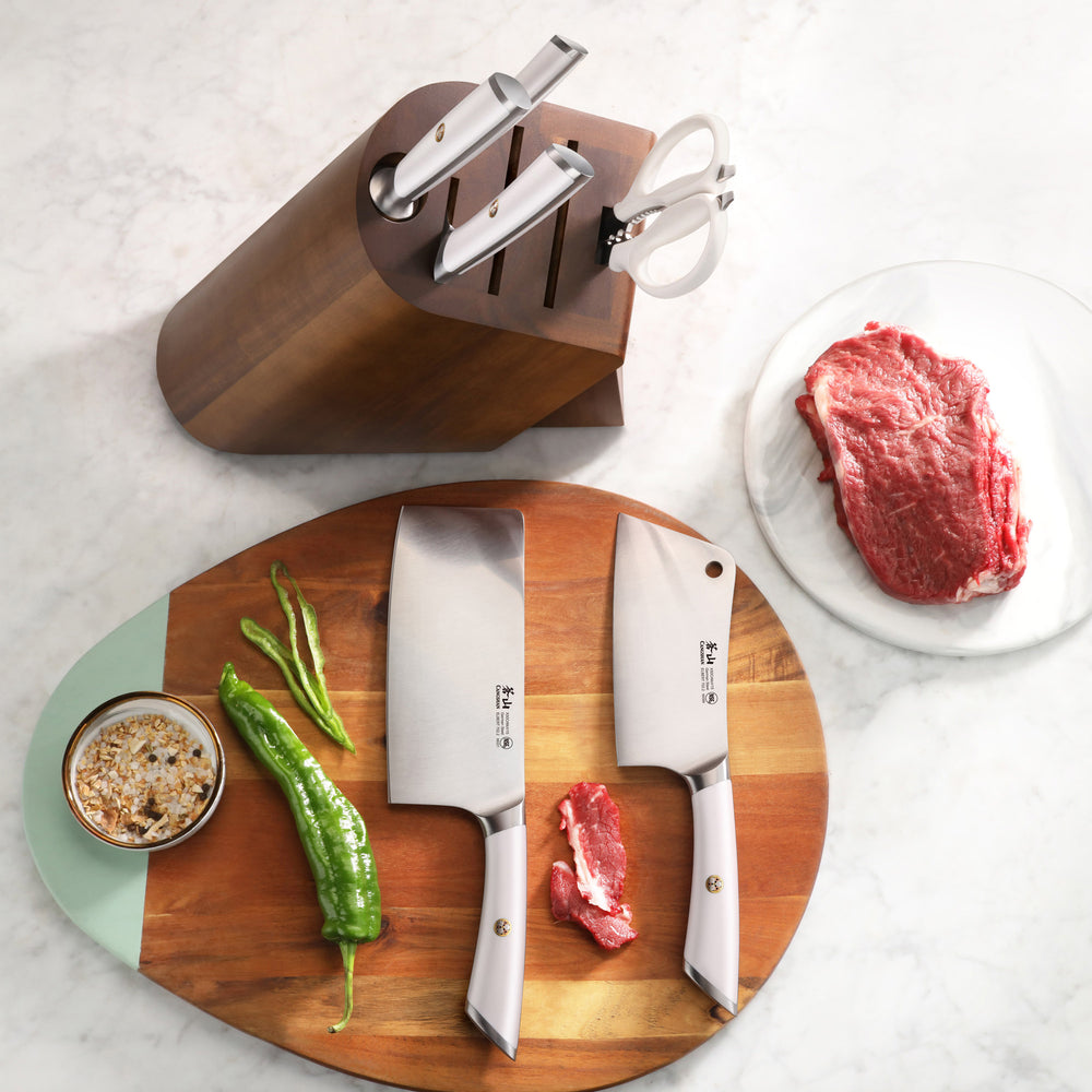 
                  
                    Load image into Gallery viewer, ELBERT Series Cleaver Knife Block Sets, Forged German Steel, Acacia Wood
                  
                