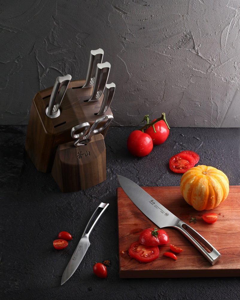 
                  
                    Load image into Gallery viewer, TN1 Series 8-Piece Knife Block Set, Forged Swedish 14C28N Steel, Walnut Block, 1021950
                  
                