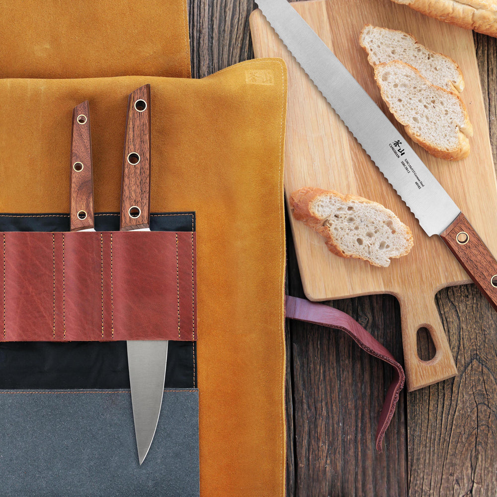 
                  
                    Load image into Gallery viewer, W Series 4-Piece Leather Roll Knife Set, German Steel, 59953
                  
                