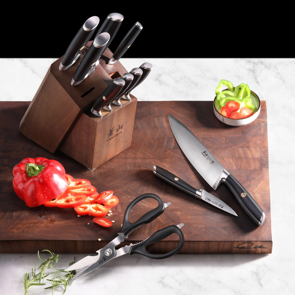 
                  
                    Load image into Gallery viewer, L &amp;amp; L1 Series 12-Piece Knife Block Set with 4 Steak Knives, Forged German Steel
                  
                