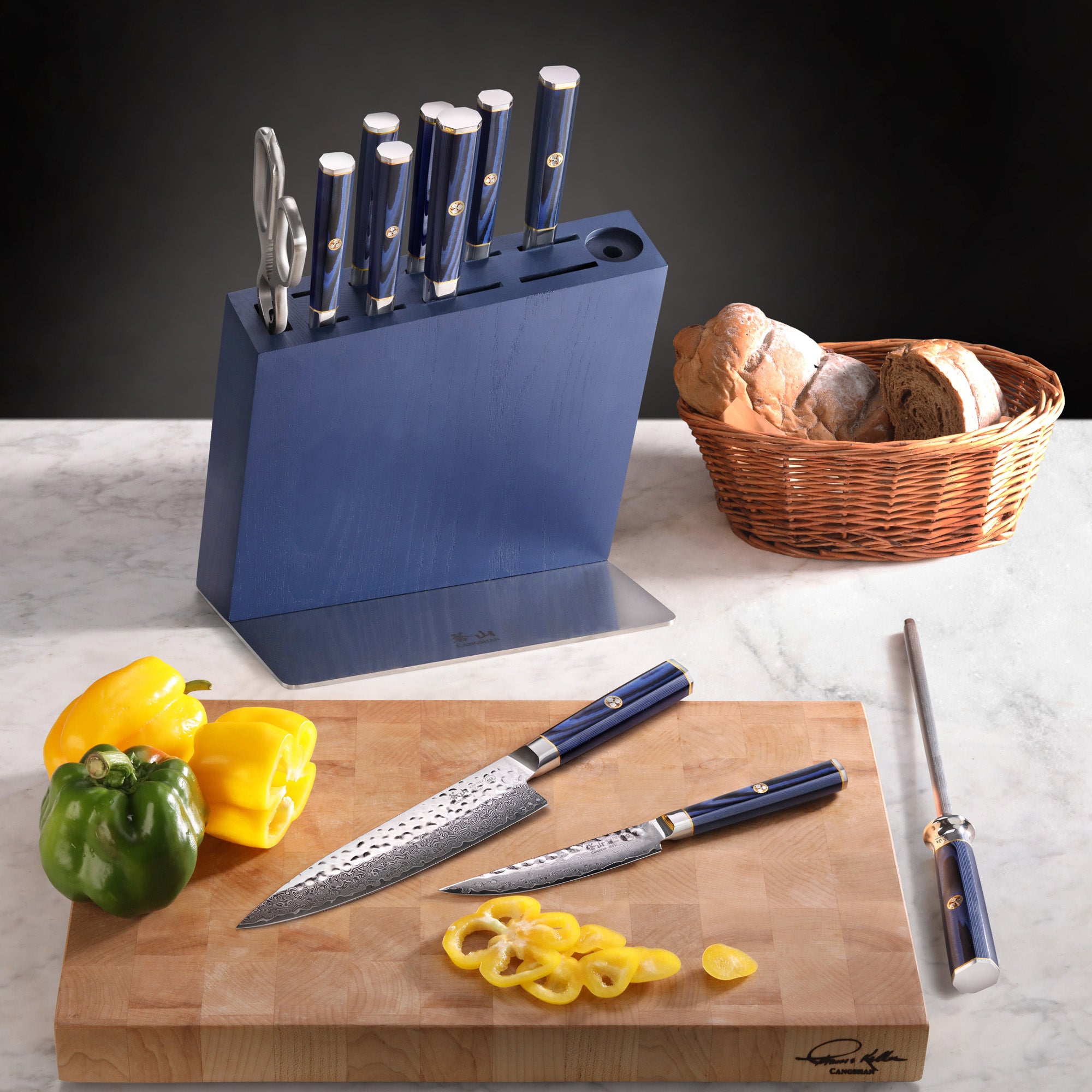 KITA Series 12-Piece Knife HUA Knife Block Set, High Carbon X-7 Damascus Steel