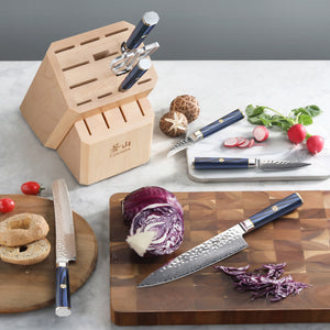 
                  
                    Load image into Gallery viewer, KITA Series 8-Piece Knife Block Set with Empty Slots, High Carbon X-7 Damascus Steel, 16-Slot Maple Block, 503862
                  
                