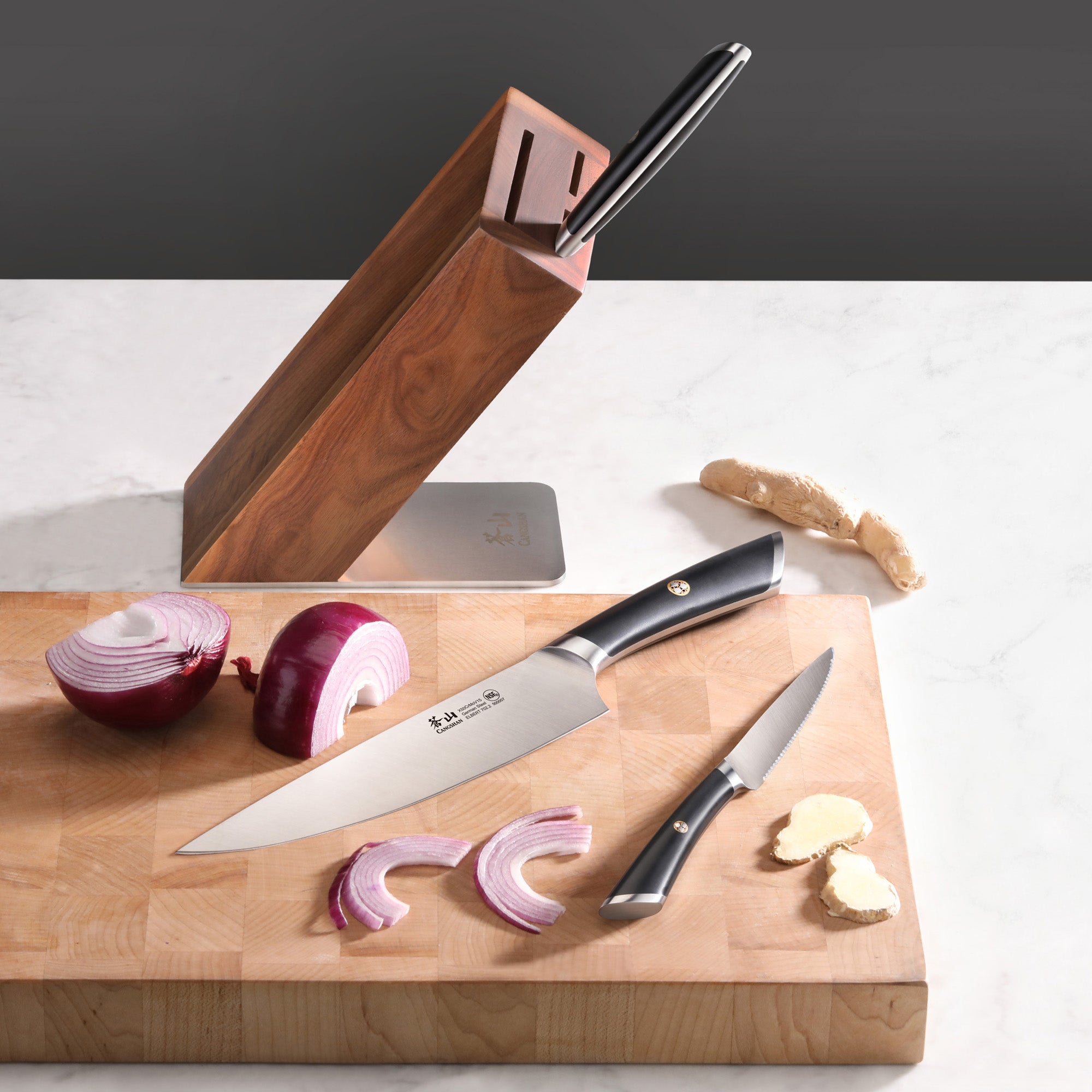 ELBERT Series 4-Piece Knife Block Set, Forged German Steel, HUA Acacia Block