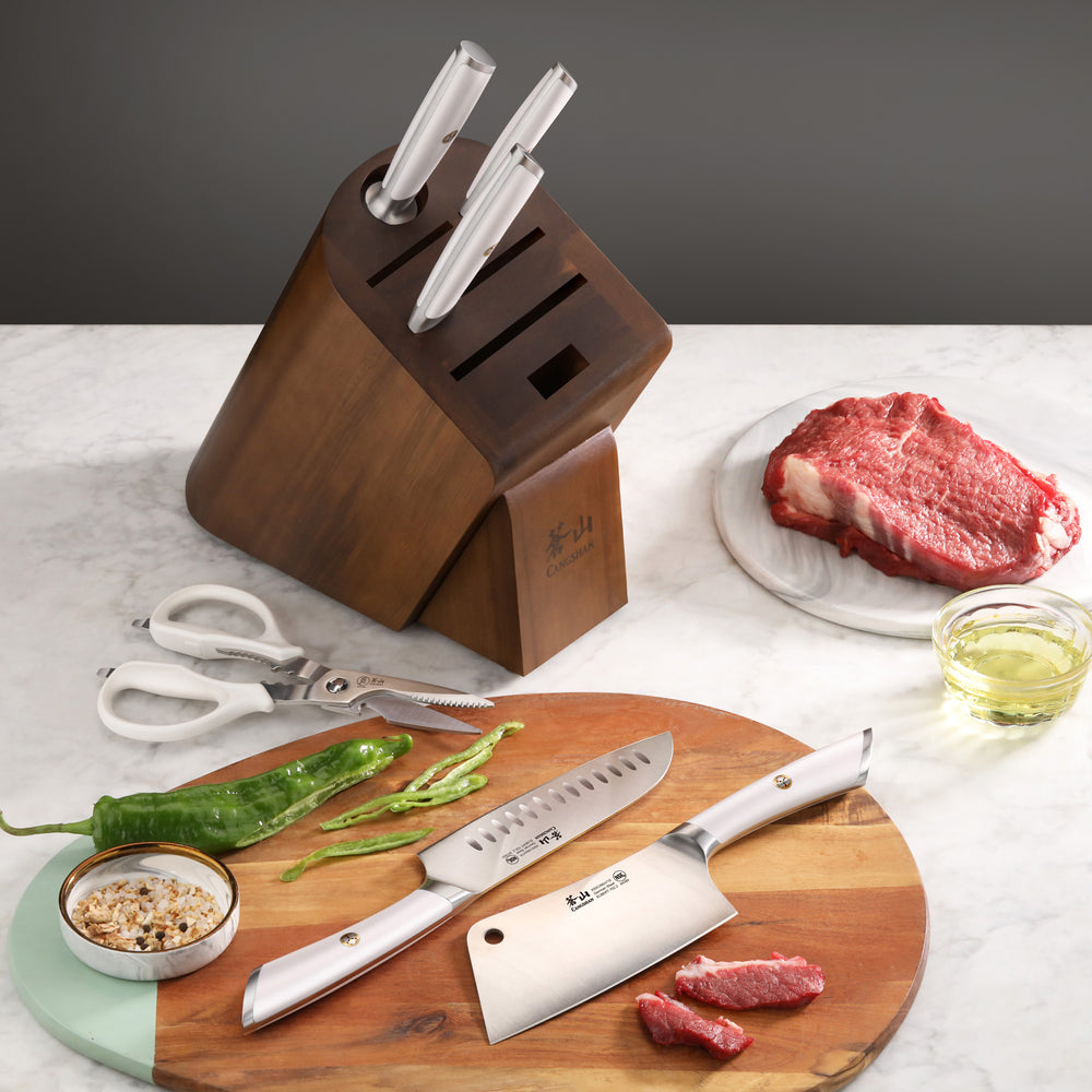 
                  
                    Load image into Gallery viewer, ELBERT Series Cleaver Knife Block Sets, Forged German Steel, Acacia Wood
                  
                