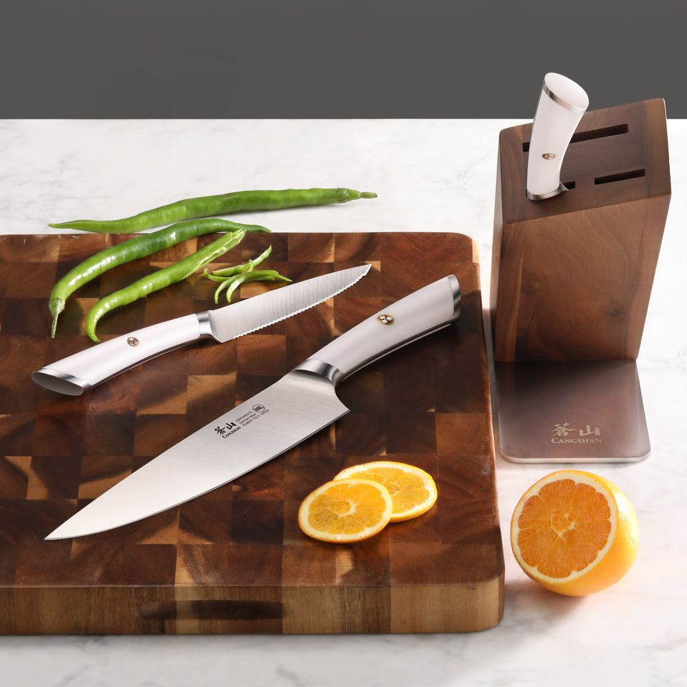 
                  
                    Load image into Gallery viewer, ELBERT Series 4-Piece Knife Block Set, Forged German Steel, HUA Acacia Block
                  
                