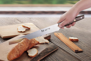 
                  
                    Load image into Gallery viewer, R Series 10.24-Inch Bread Knife with Ash Wood Sheath, Forged German Steel, 62649
                  
                