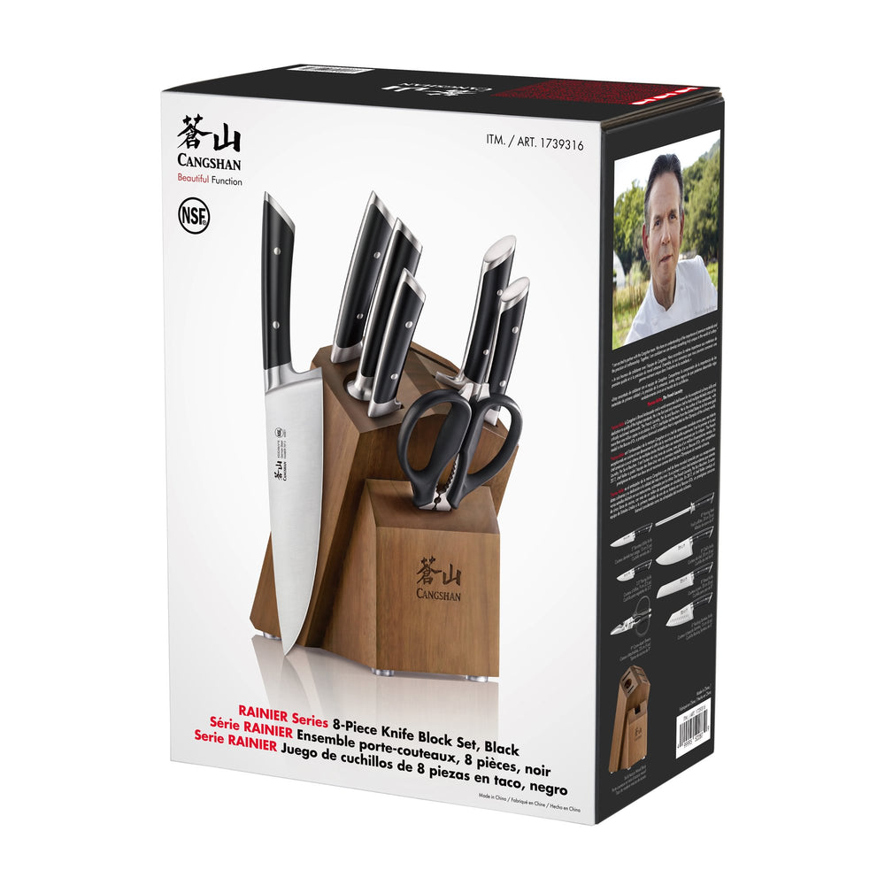 
                  
                    Load image into Gallery viewer, RAINIER Series 8-Piece Knife Block Set, Forged German Steel, Acacia Block
                  
                