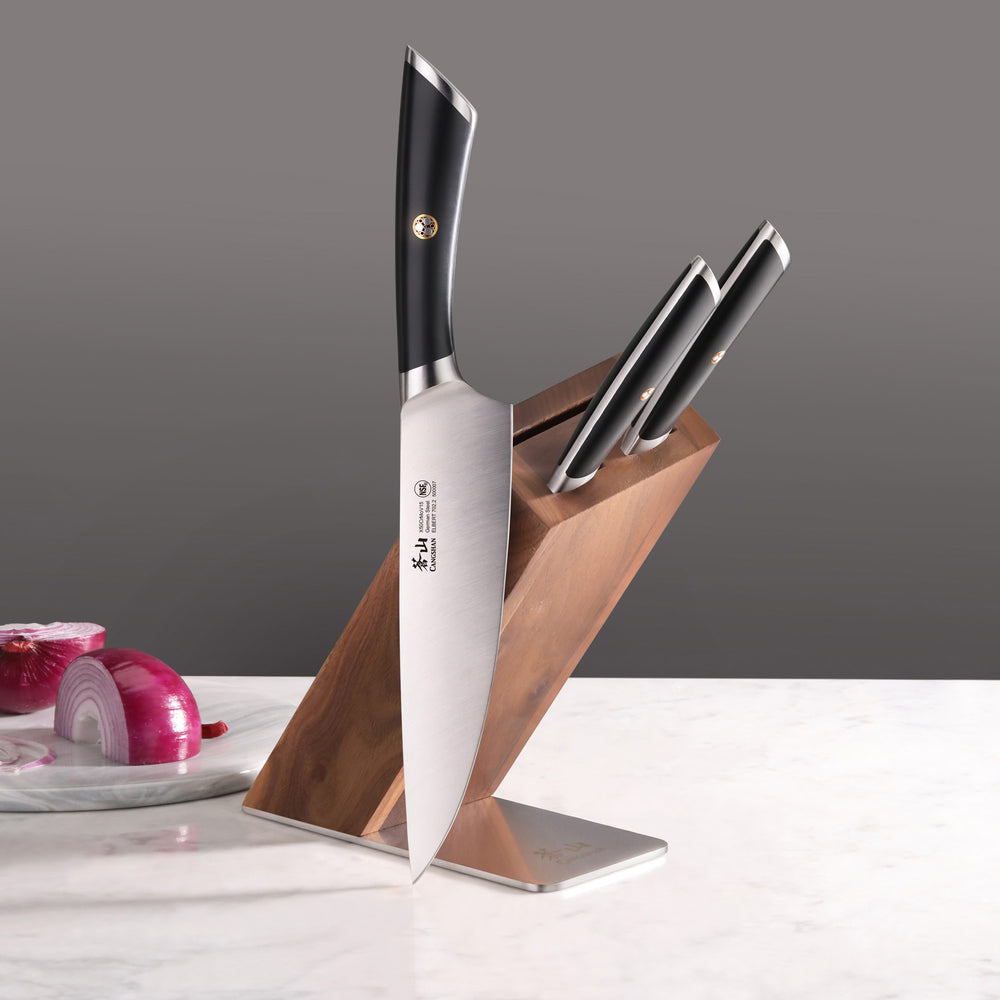 
                  
                    Load image into Gallery viewer, ELBERT Series 4-Piece Knife Block Set, Forged German Steel, HUA Acacia Block
                  
                