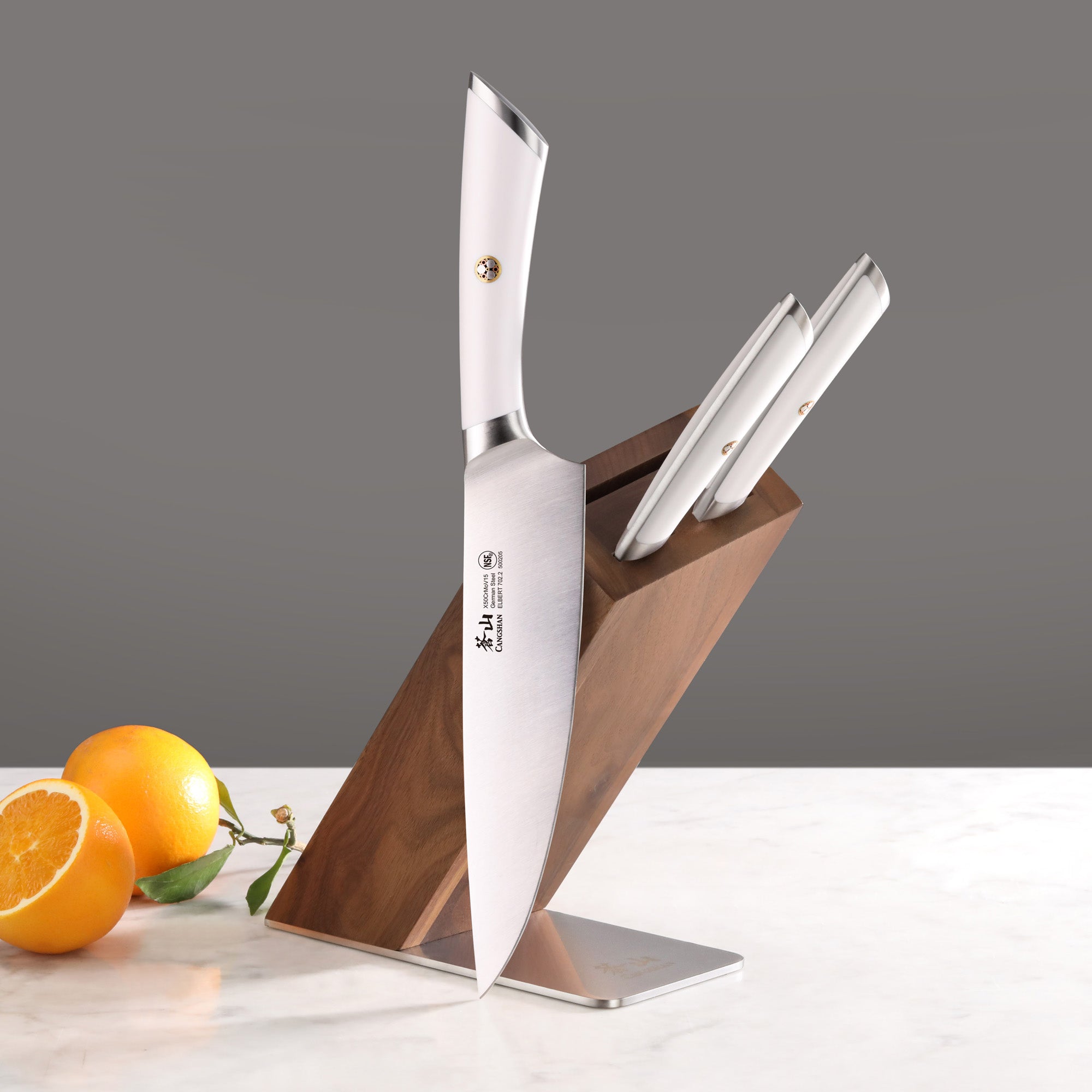 ELBERT Series 4-Piece Knife Block Set, Forged German Steel, HUA Acacia Block