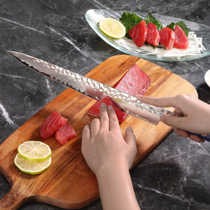 
                  
                    Load image into Gallery viewer, KITA Series 12-Inch Sashimi Knife with Sheath, High Carbon X-7 Damascus Steel, 501486
                  
                