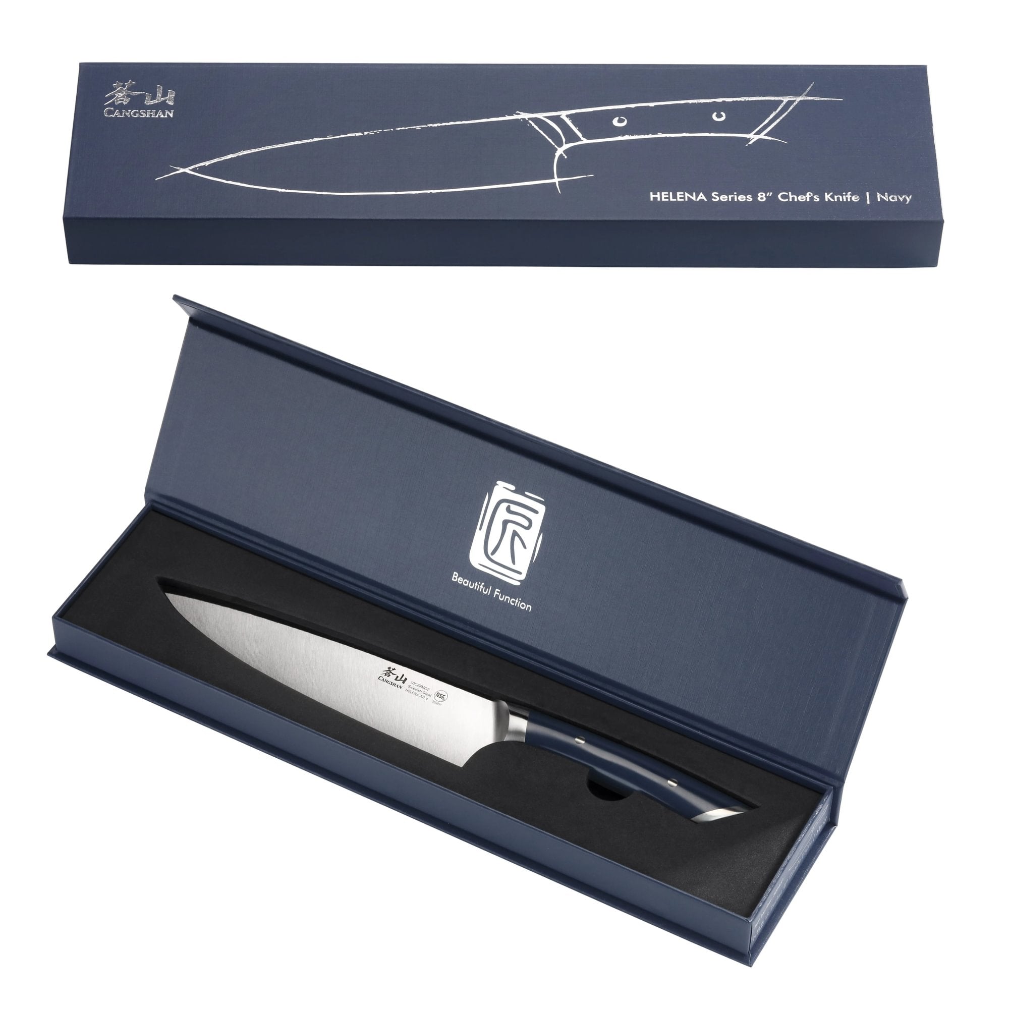 HELENA Series Limited Edition 8-inch Chef's Knife, Swedish 10C28Mo2 Steel, Navy Blue