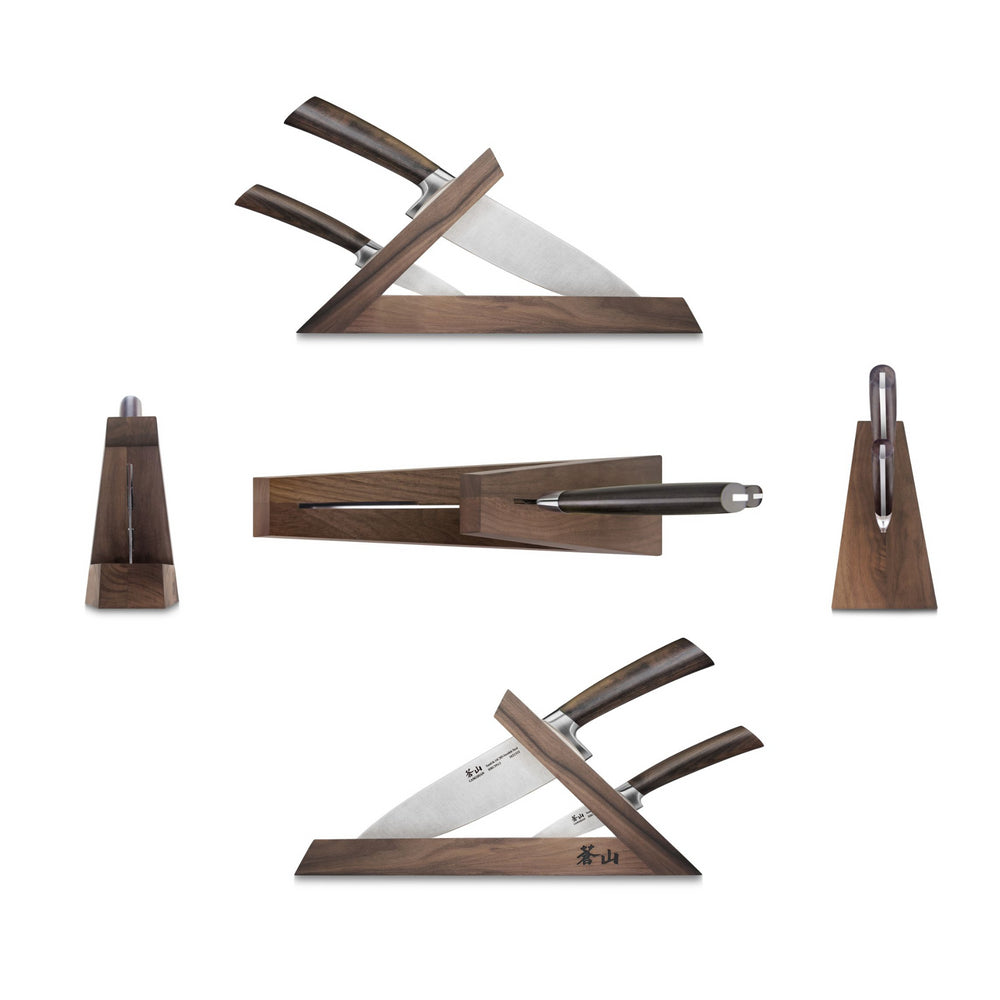 
                  
                    Load image into Gallery viewer, TA Series 3-Piece TAI Knife Block Set, Forged Swedish 14C28N Steel, Walnut Block, 1021356
                  
                