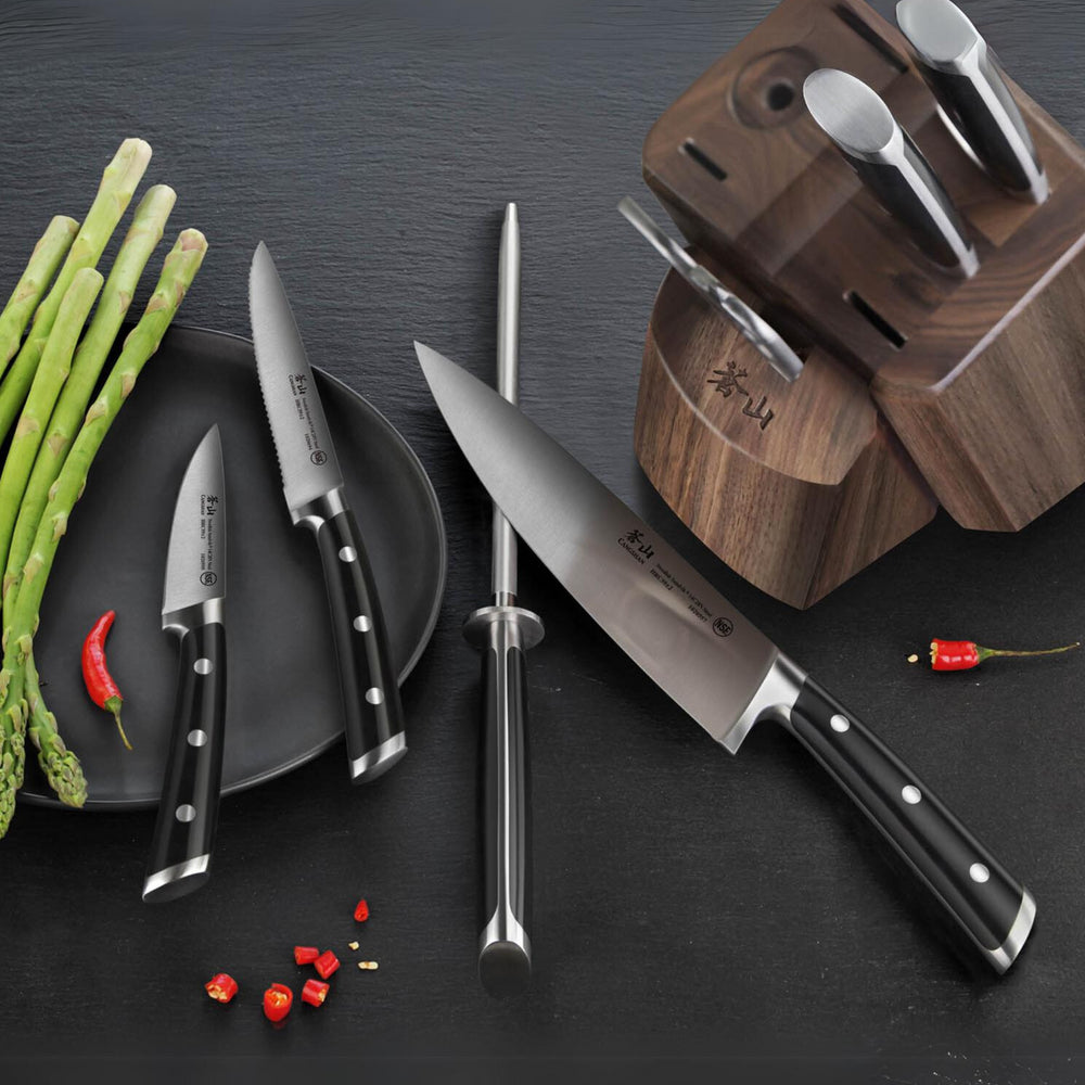 
                  
                    Load image into Gallery viewer, TS Series 8-Piece Knife Block Set, Forged Swedish 14C28N Steel, Walnut Block, 1020878
                  
                