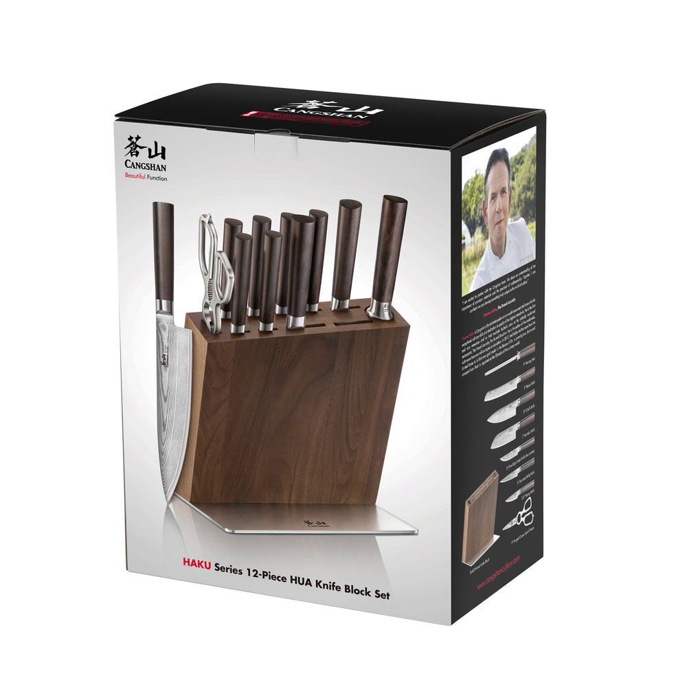 
                  
                    Load image into Gallery viewer, HAKU Series 12-Piece Knife Block Set, Forged X-7 Damascus Steel, HUA Walnut Block, 501196
                  
                