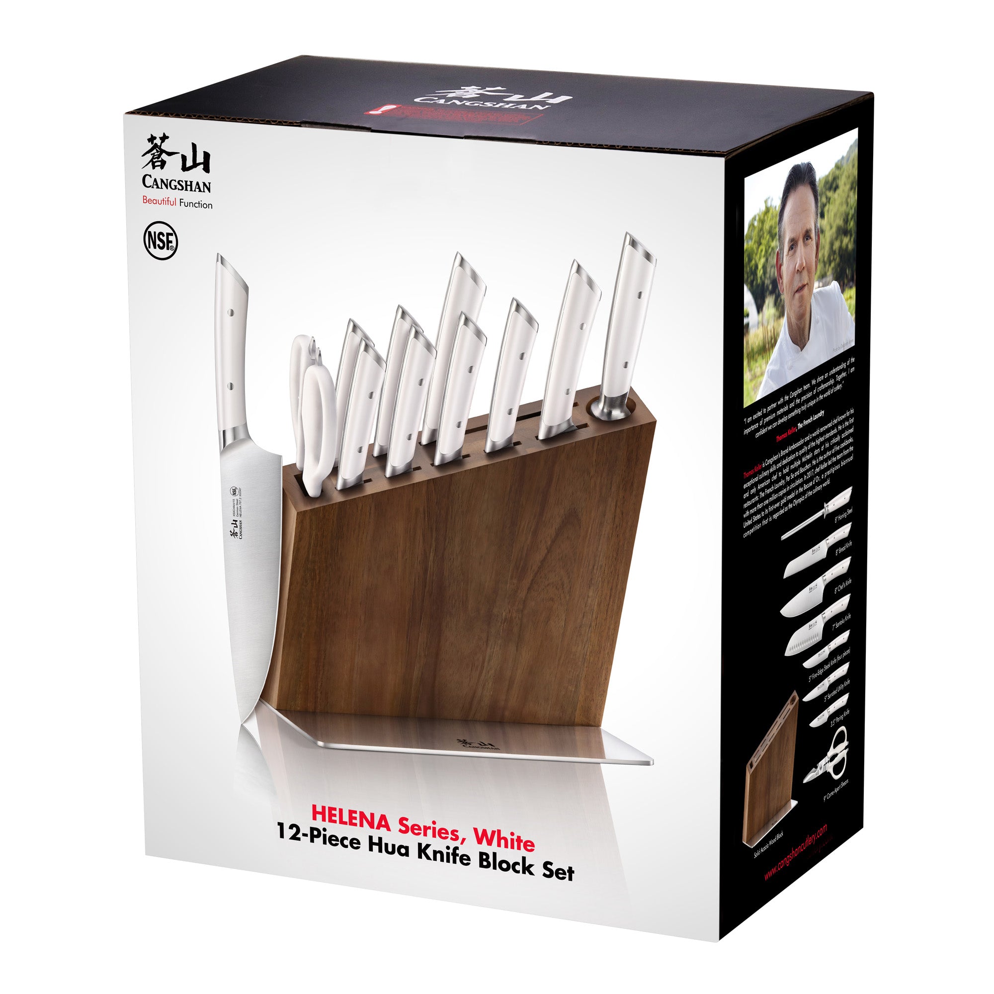 HELENA Series 12-Piece Knife Block Set, Forged German Steel, HUA Acacia Block