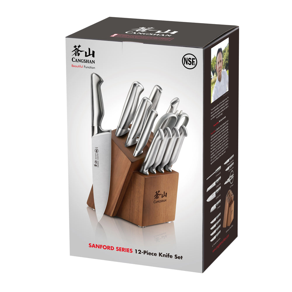 
                  
                    Load image into Gallery viewer, SANFORD Series 12-Piece Knife Block Set, Forged German Steel, Acacia Block, 1027150
                  
                